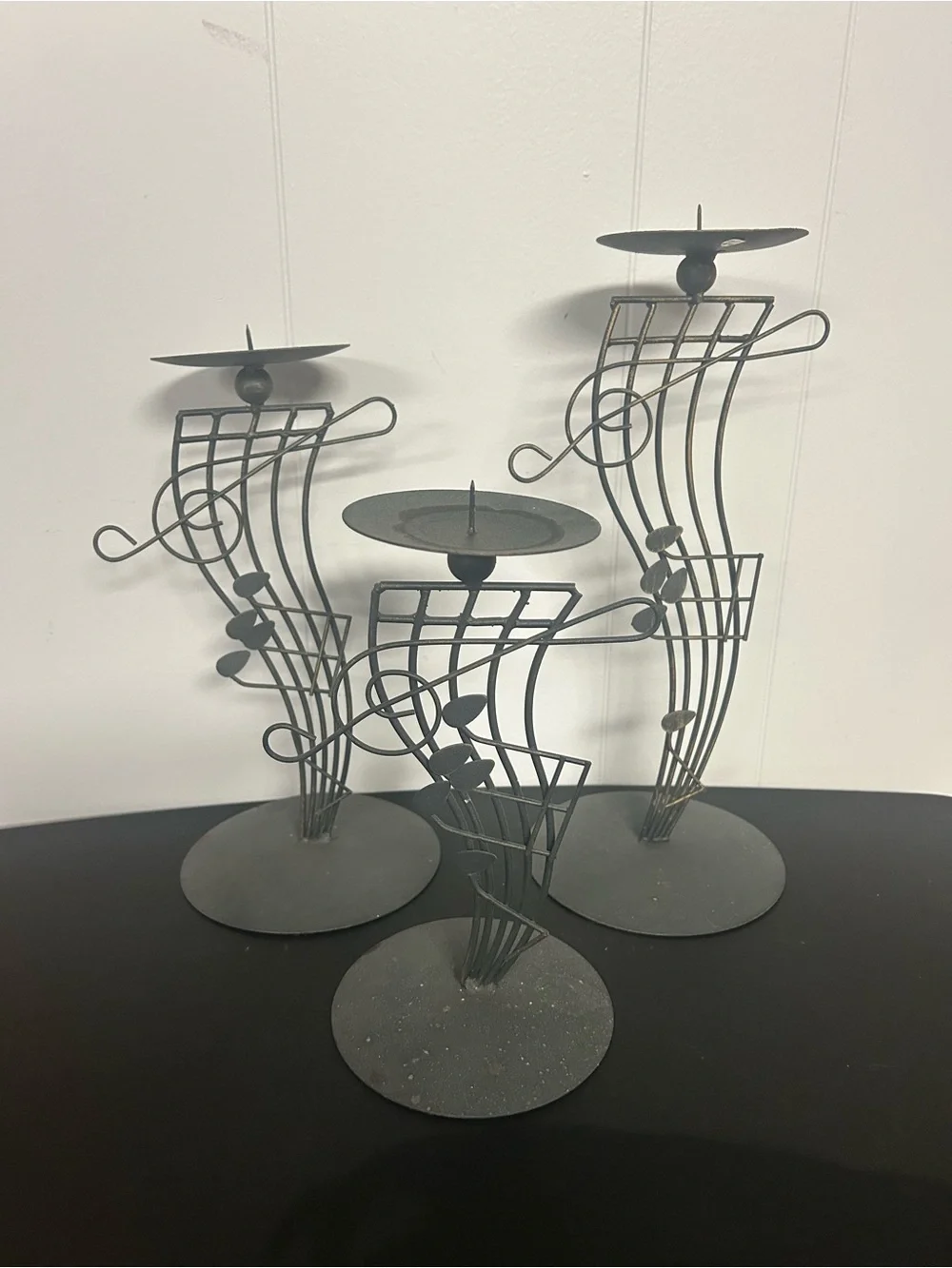 Vintage metal candle holders musical staff and treble clef set 3